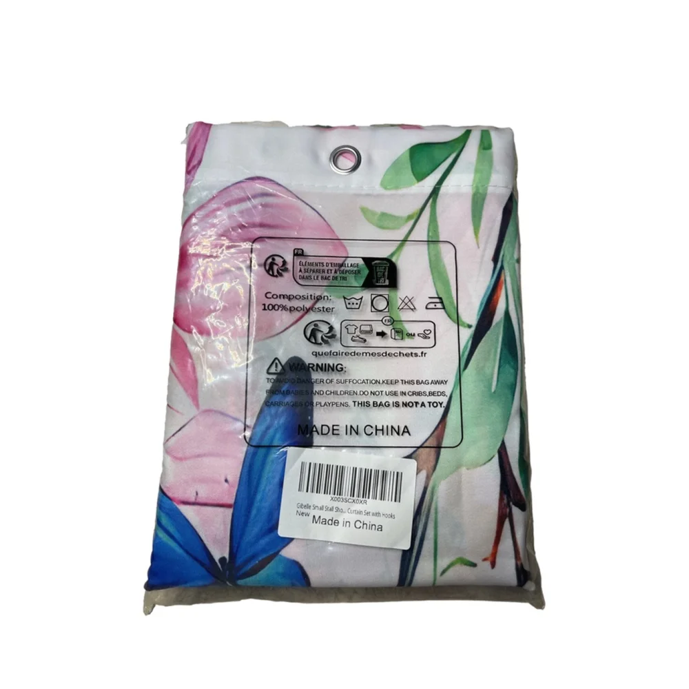 Gibelle Small Stall Shower Curtain 36 x 72 Hummingbird Floral Fabric W/Rings